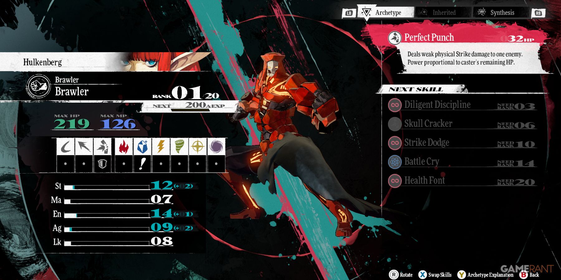 Hulkenberg as Brawler, an early Metaphor ReFantazio archetype, using physical attacks