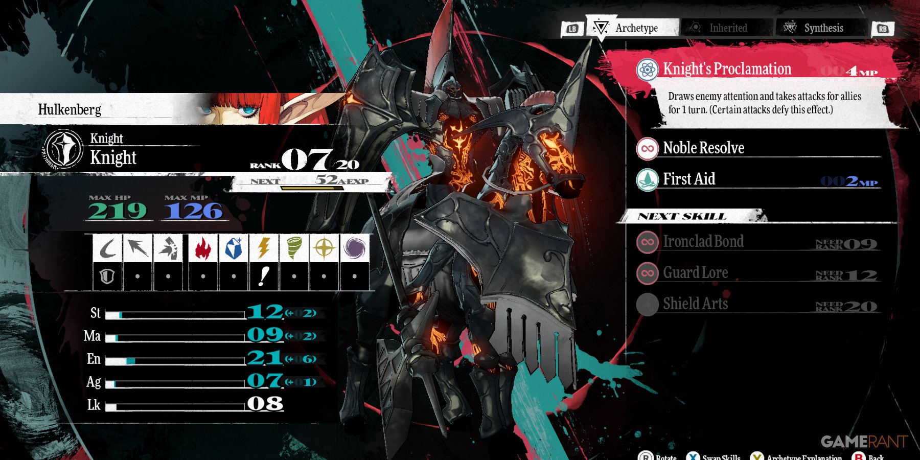 Hulkenberg as Knight, an early Metaphor ReFantazio archetype focused on defense
