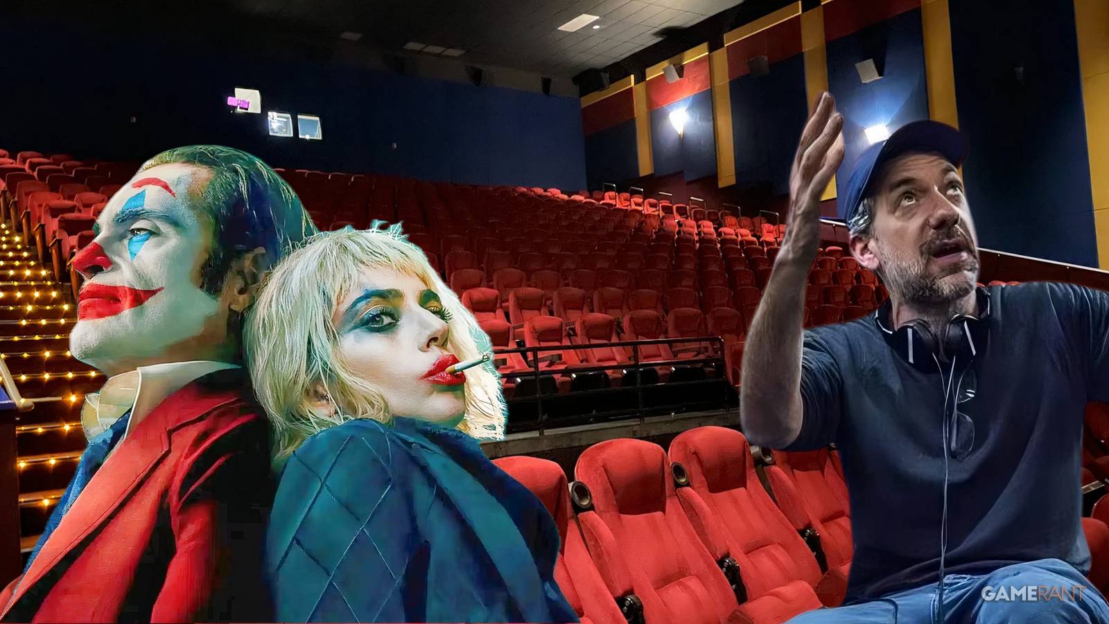 joker 2 actors and director in a theater