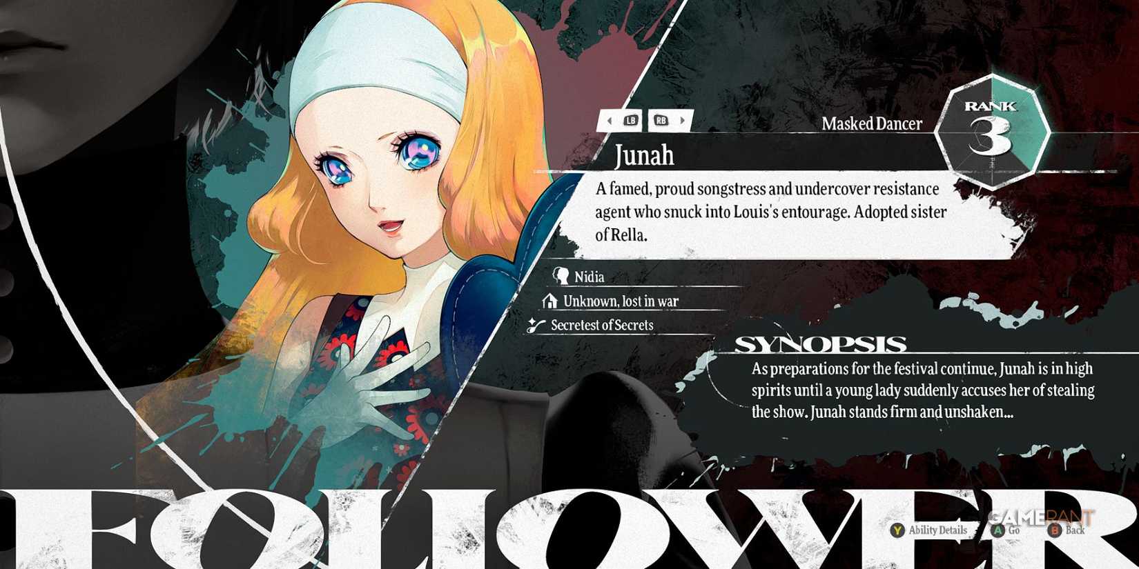 Junah in Metaphor ReFantazio, a singer and undercover agent ready for the upcoming festival