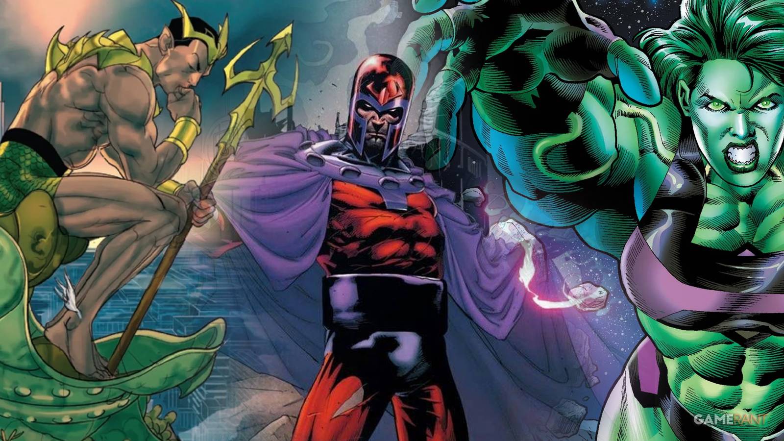 Marvel characters Namor, Magneto, She-Hulk