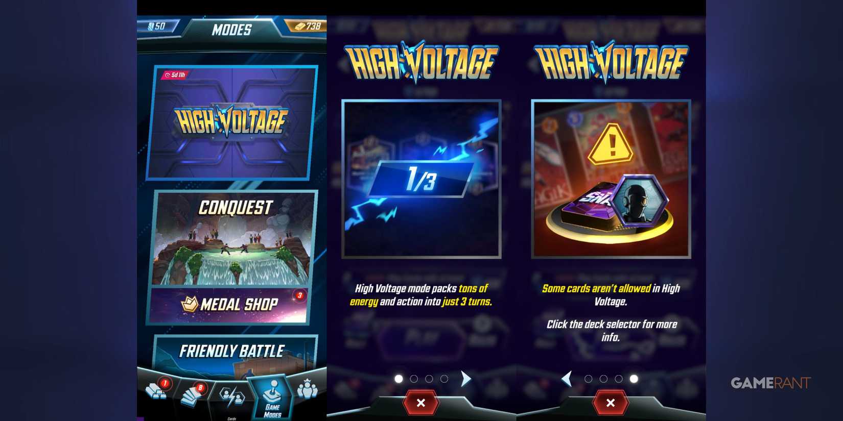 marvel snap's high voltage mode screenshots.