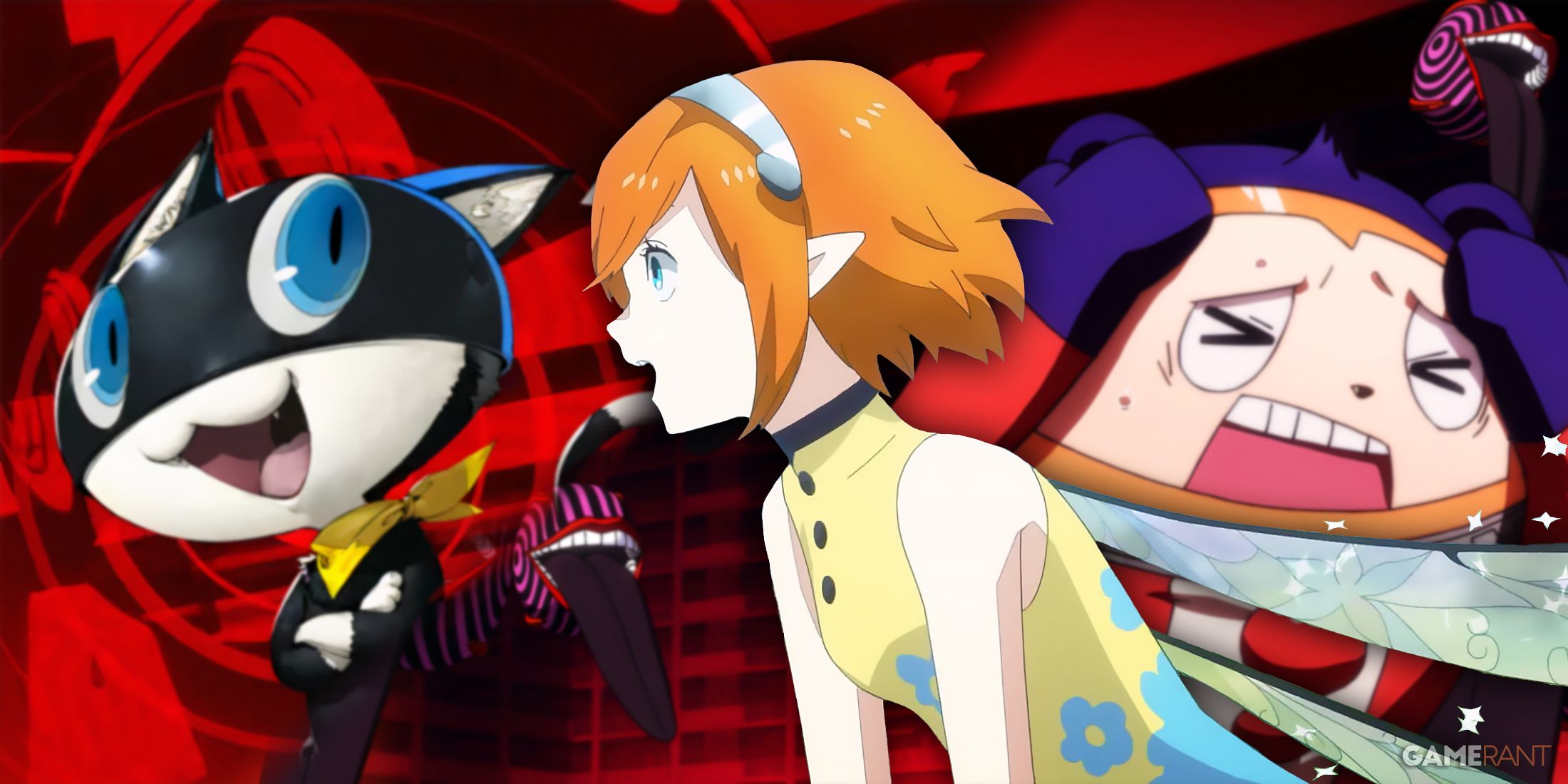 Metaphor ReFantazio Gallica in front of Persona 5 Morgana and Persona 4 Teddie