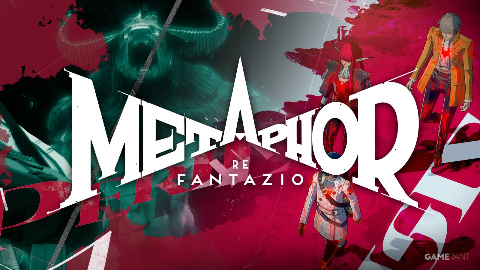 Metaphor ReFantazio logo over battle start and end screen