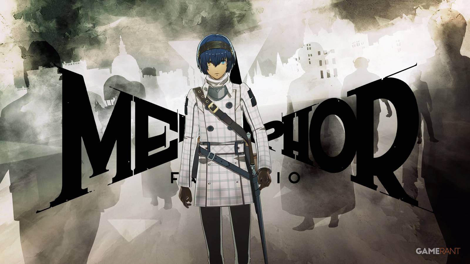 Metaphor ReFantazio protagonist walking with black logo in background