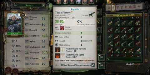 Warhammer 40K: Rogue Trader - 10 Best Two-Handed Ranged Weapons Stats for the flame weapon Toxic Flamer