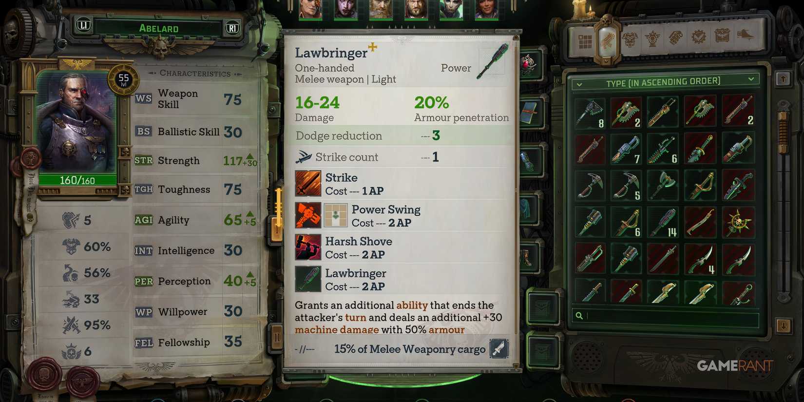 10 Best One-Handed Melee Weapons In Warhammer 40K: Rogue Trader stats for the weapon Lawbringer