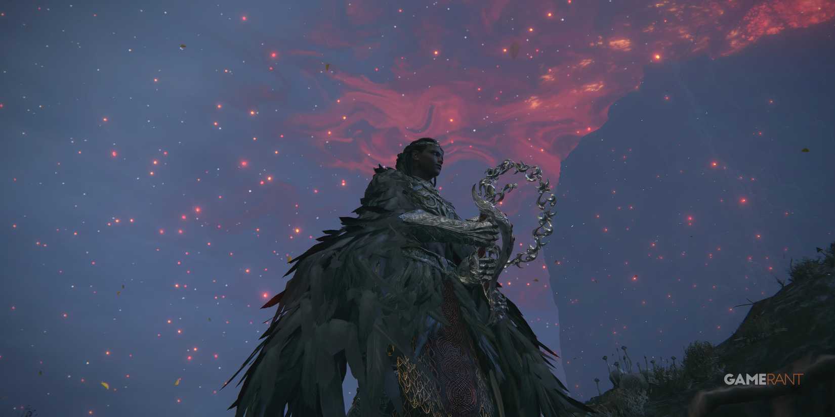 Elden Ring: Most Overpowered Weapon Of Each Category, Ranked Holding Petal whip with burning erdtree in background