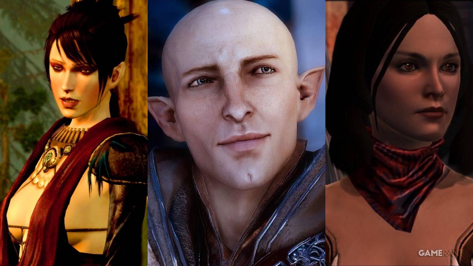 Morrigan, Solas, and Bethany Hawke from the Dragon Age series