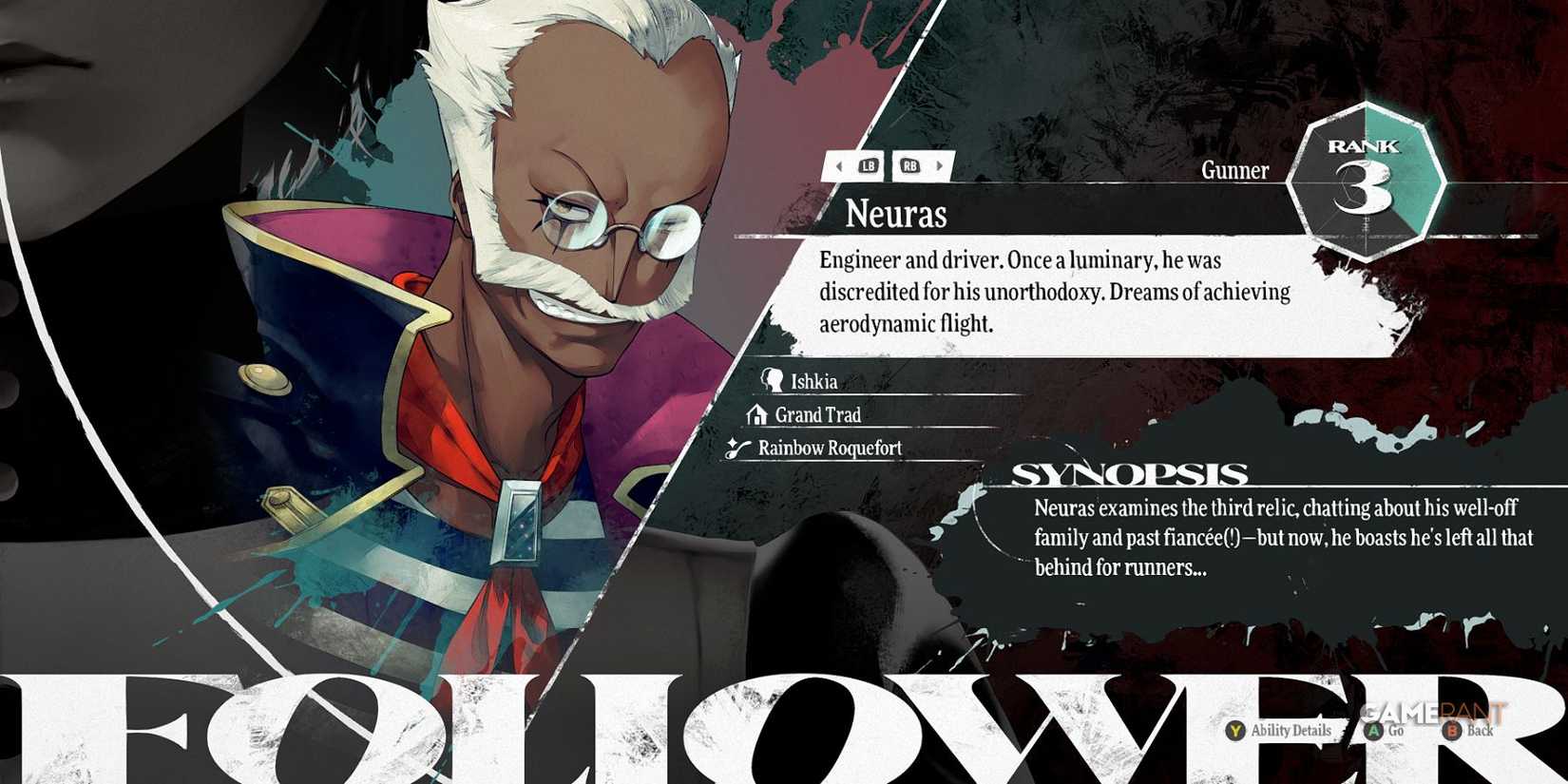 Neuras in Metaphor ReFantazio, an engineer dreaming of aerodynamic flight and overcoming the past