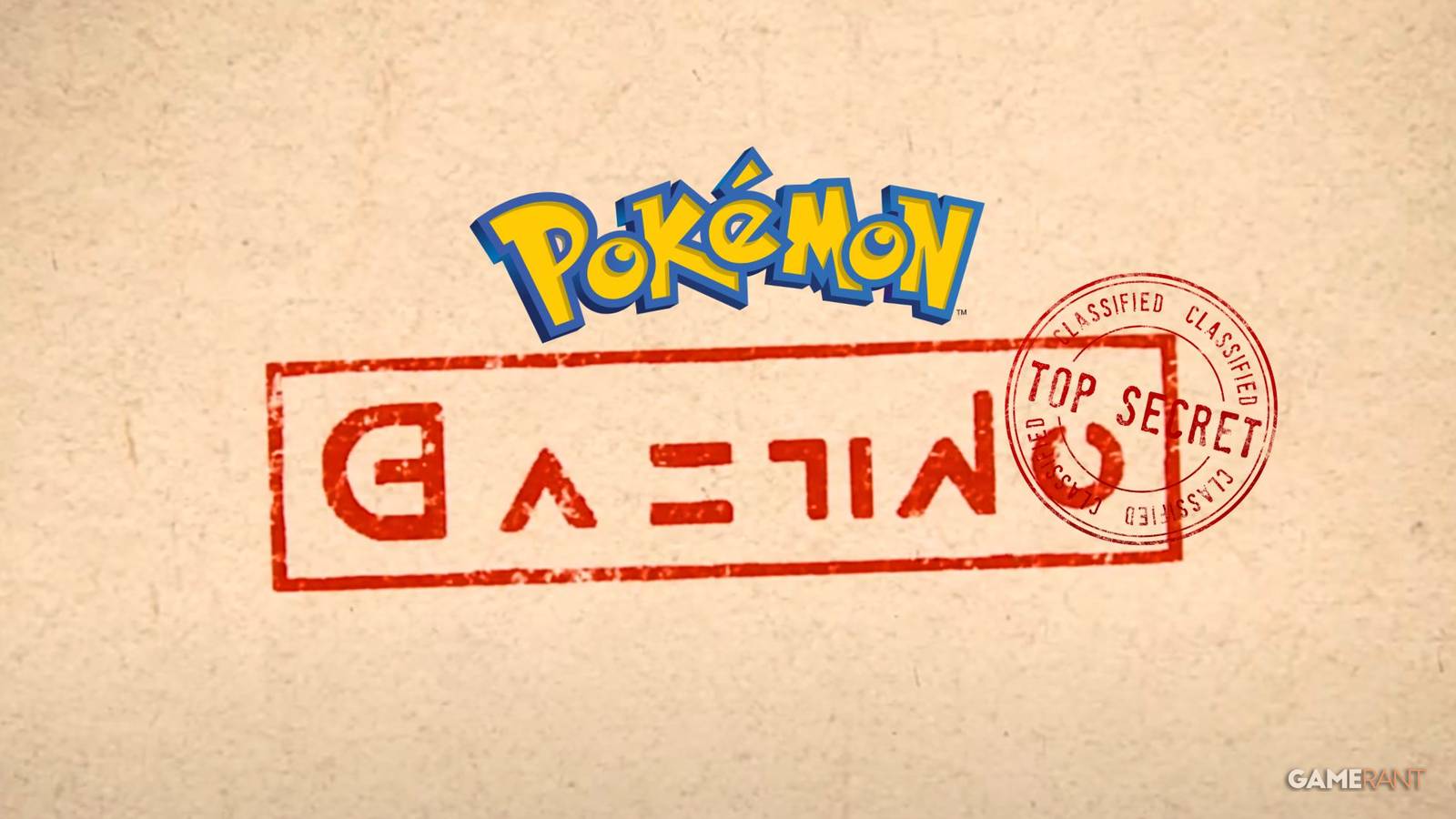 pokemon and logo next to a top secret badge.
