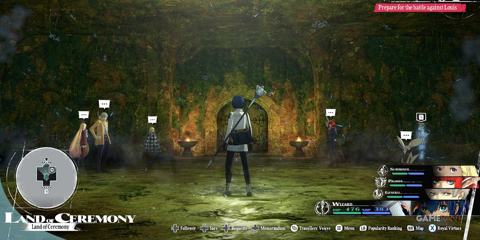 Preparing for battle in the Land of Ceremony area in metaphor refantazio