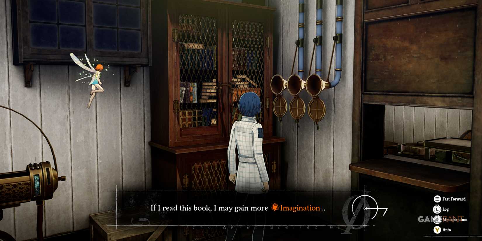 Reading books to increase Imagination stat with a fairy companion in metaphor refantazio.