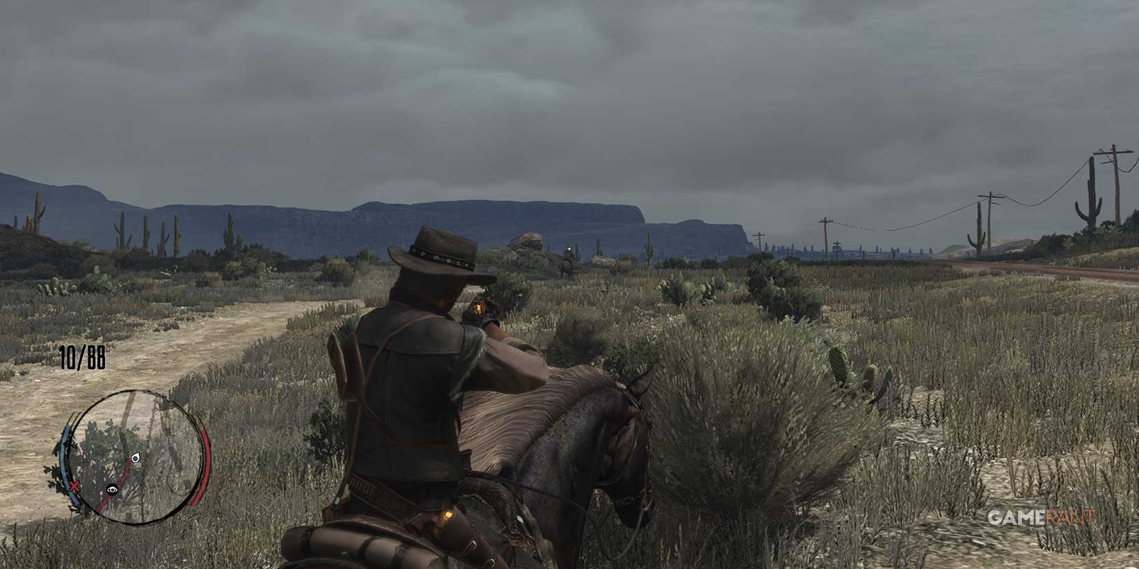John Marston shooting while riding a horse