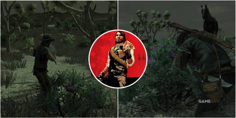 John Martson picking plants in Red Dead Redemption