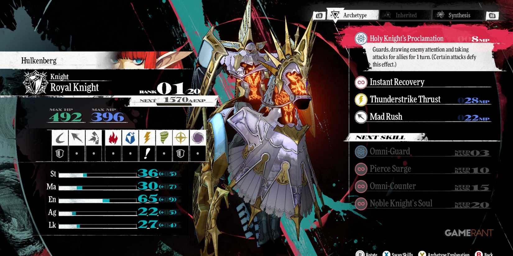 Royal Knight - one of the best archetypes for Hulkenberg in Metaphor ReFantazio