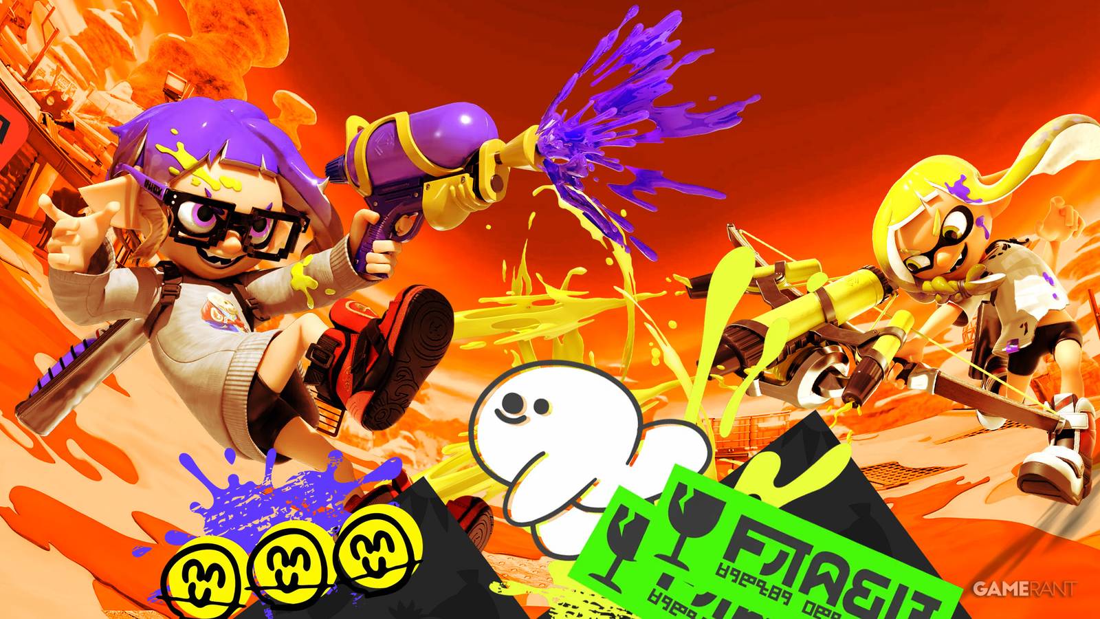 splatoon 3 inkling and octoling having a turf war