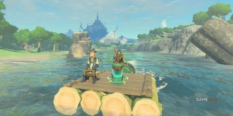 The Legend of Zelda Tears of the Kingdom TOTK raft with Zonai Steering Stick gameplay screenshot