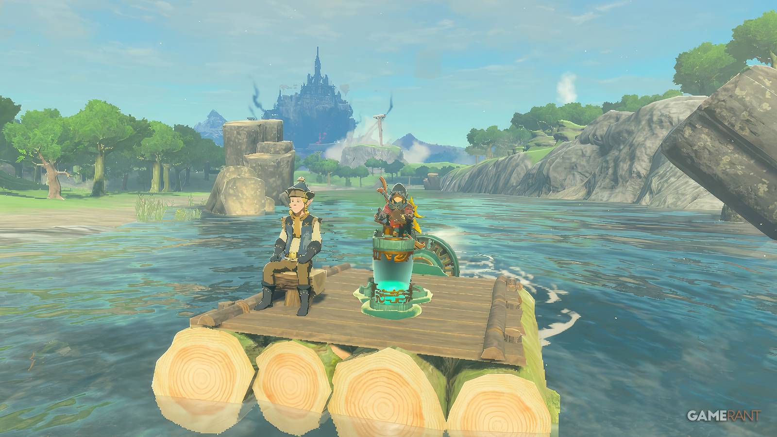 The Legend of Zelda Tears of the Kingdom TOTK raft with Zonai Steering Stick gameplay screenshot