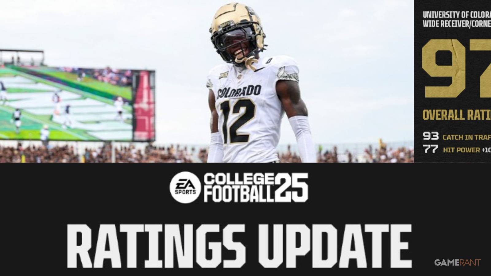 Travis Hunter from Colorado featured alongside the changes to his player rating in EA Sports College Football 25