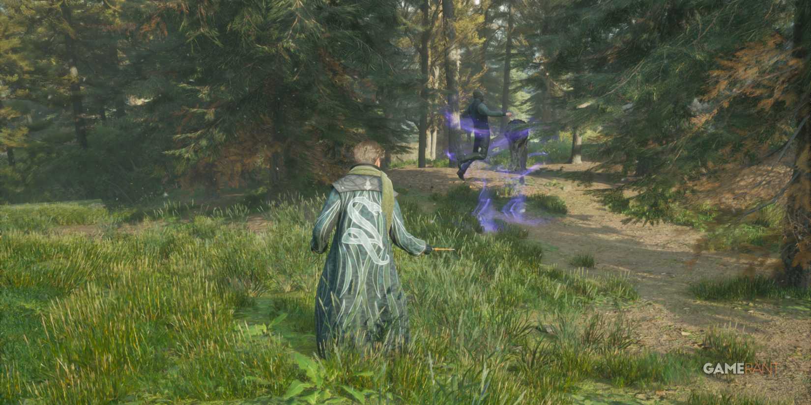 Casting Levioso in Hogwarts Legacy build, lifting enemy into the air to render them defenseless