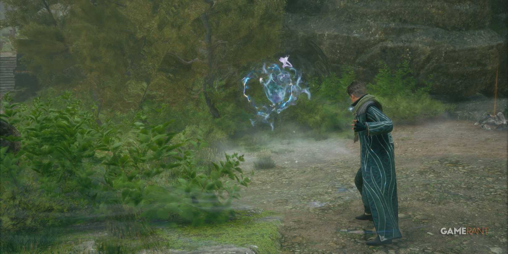 Using Depulso in Hogwarts Legacy build, pushing enemy backward to create distance and control battle