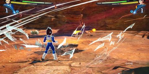 Vegeta prepares a powerful attack against his opponent in Dragon Ball Sparking! Zero