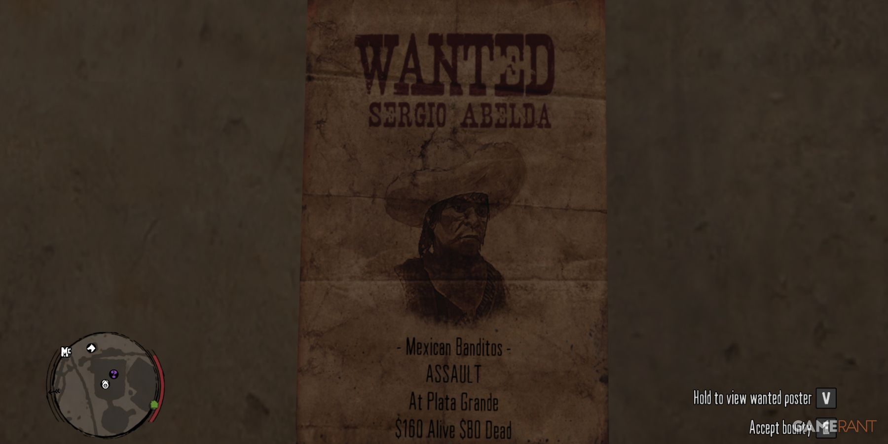 Wanted poster for Sergio Abelda, offering a bounty, in Red Dead Redemption