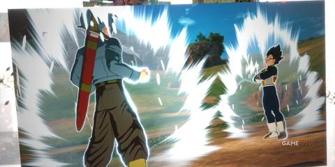 What If from Dragon Ball Sparking Zero, Inherited Pride, Trunks prepares to spar with Vegeta