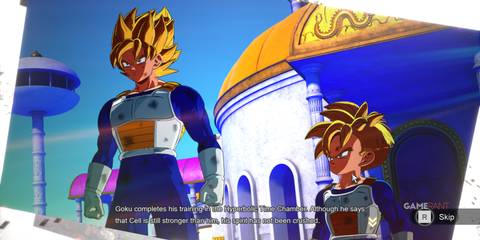 What If scene in Dragon Ball Sparking Zero, Goku and Gohan after training in the Hyperbolic Time Chamber