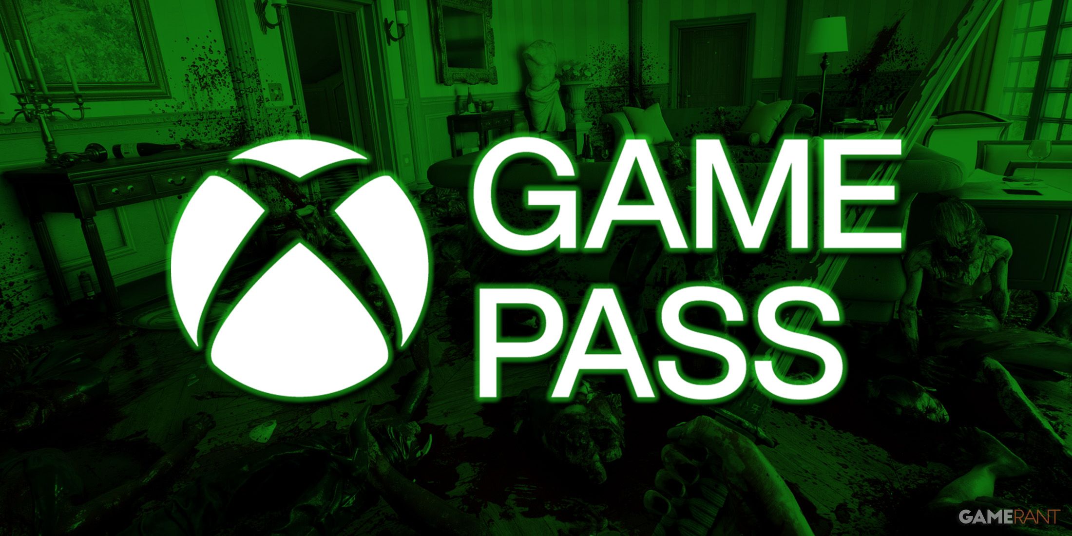 white Xbox Game Pass logo over green-tinted Dead Island 2 promo gameplay screenshot