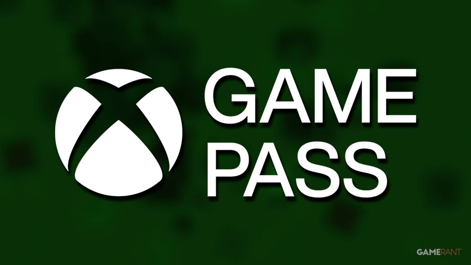 Xbox Game Pass white abridged logo over blurred green-tinted Brotato gameplay promo screenshot