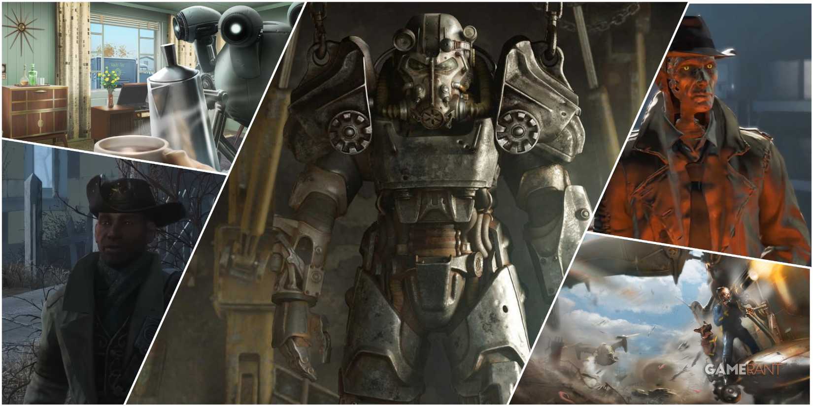 A Collage Featuring Key Art & Key Frames Of Companion Characters From Across Fallout 4