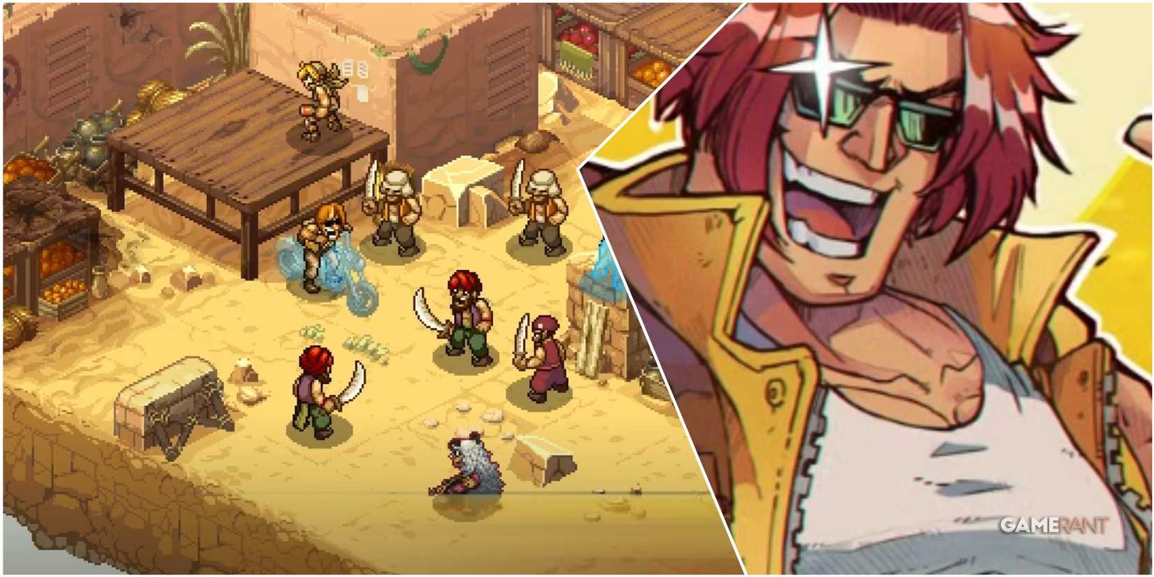 A Collage Of Key Art & A Key Frame Of Tarma Roving From Metal Slug Tactics