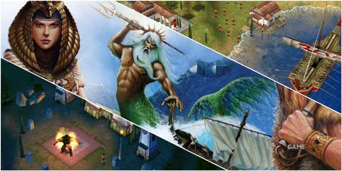 A Collage Of Key Art & Key Frames From Age Of Mythology