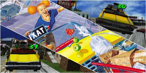 A Collage Of Key Art & Key Frames From Crazy Taxi