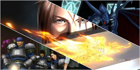 A Collage Of Key Art & Key Frames From Final Fantasy VIII Remastered