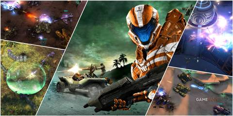 A Collage Of Key Art & Key Frames From Halo Spartan Assault, & Halo Spartan Strike