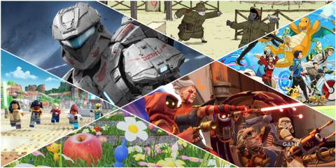 A Collage Of Key Art & key Frames From Pokemon GO, Halo Spartan Assault, Pikmin Bloom, LEGO Star Wars Castaway, & Star Wars Hunters-1