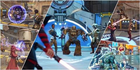 A Collage Of Key Art & Key Frames From Star Wars Hunters