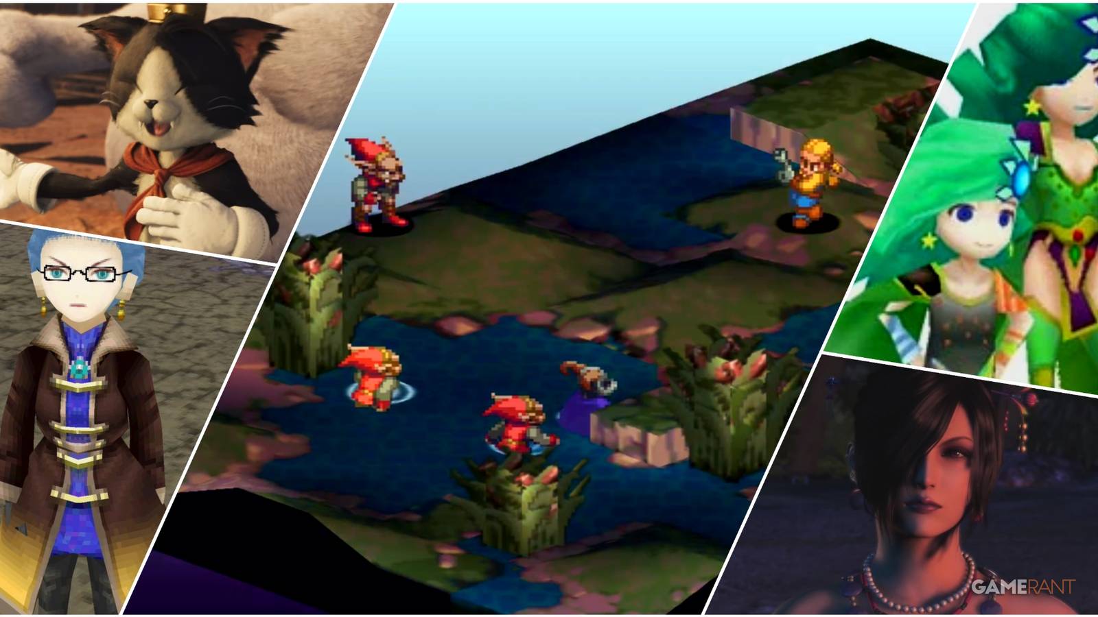 A Collage Of Key ARt & Key Frames  Of various Characters From Finla Fantasy X, Final Fantasy VII, Final Fantasy IV, & Final Fantasy Tactics