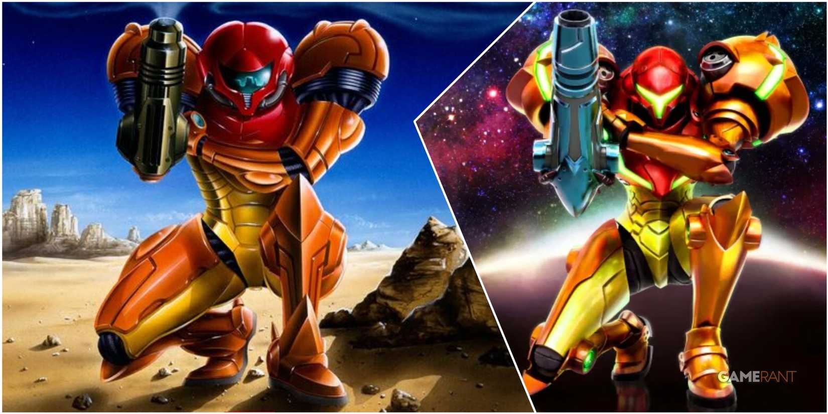 A Collage Of Metroid Samus Returns' Original Cover Art  & Its Reversible Variant