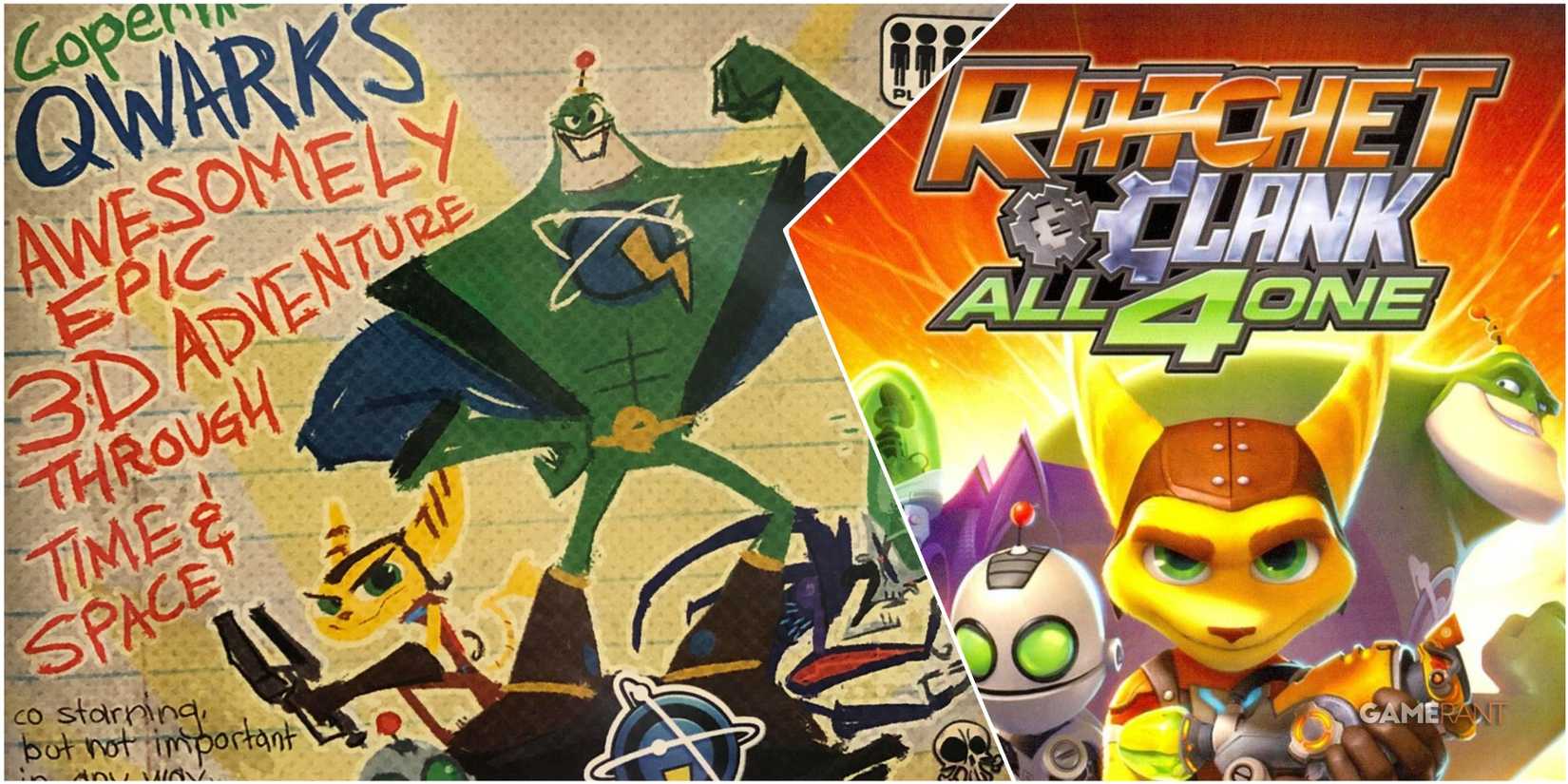 A Collage Of Ratchet & Clank All 4 One's Original Cover Art  & Its Reversible Variant
