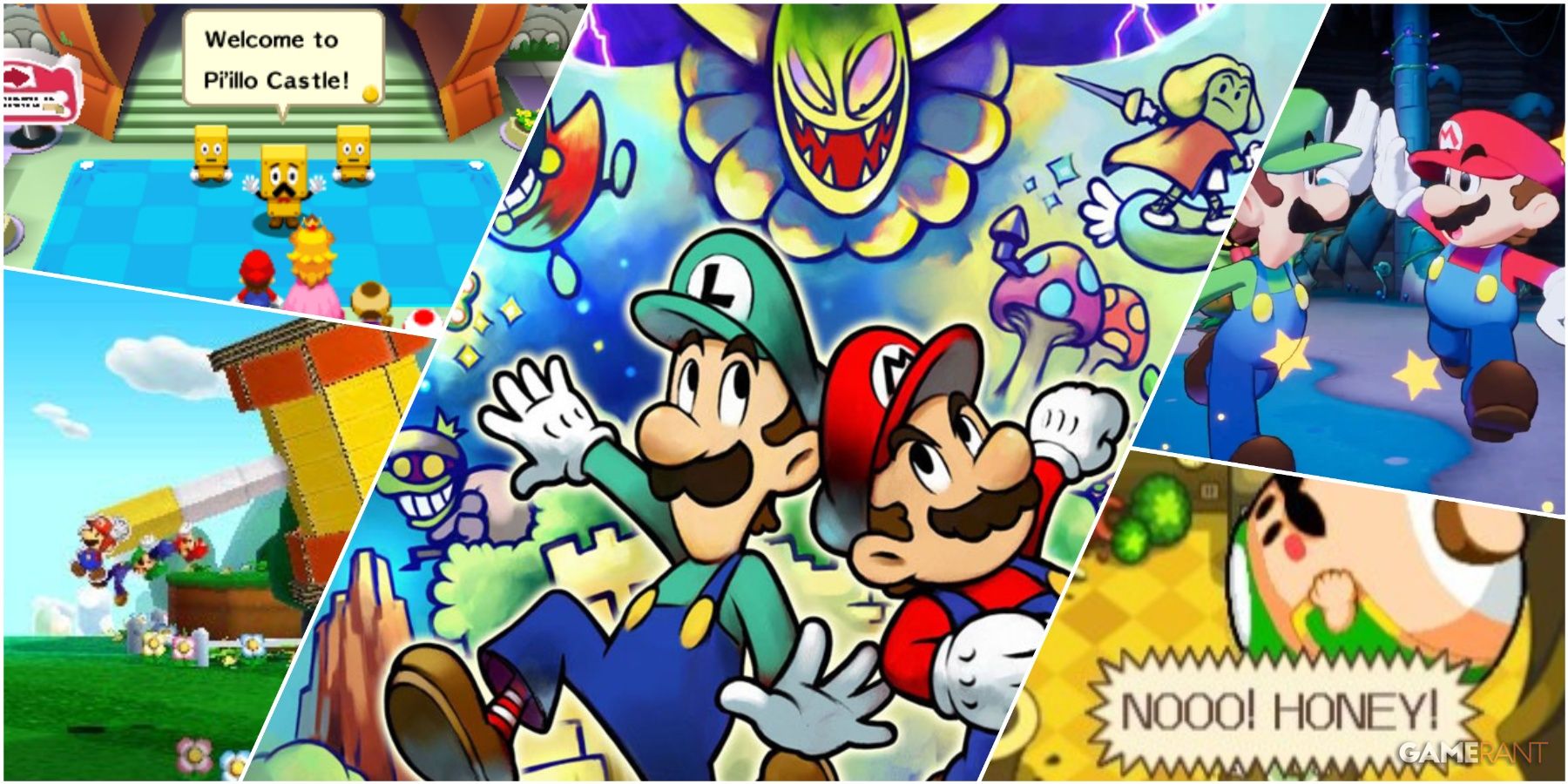 A Collage Of Various Key Art & Key Stills From The Mario & Luigi Series