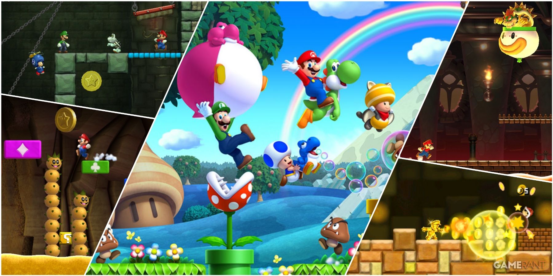 A Collage Of Various Key Art & Key Stills From The New Super Mario Bros. Series