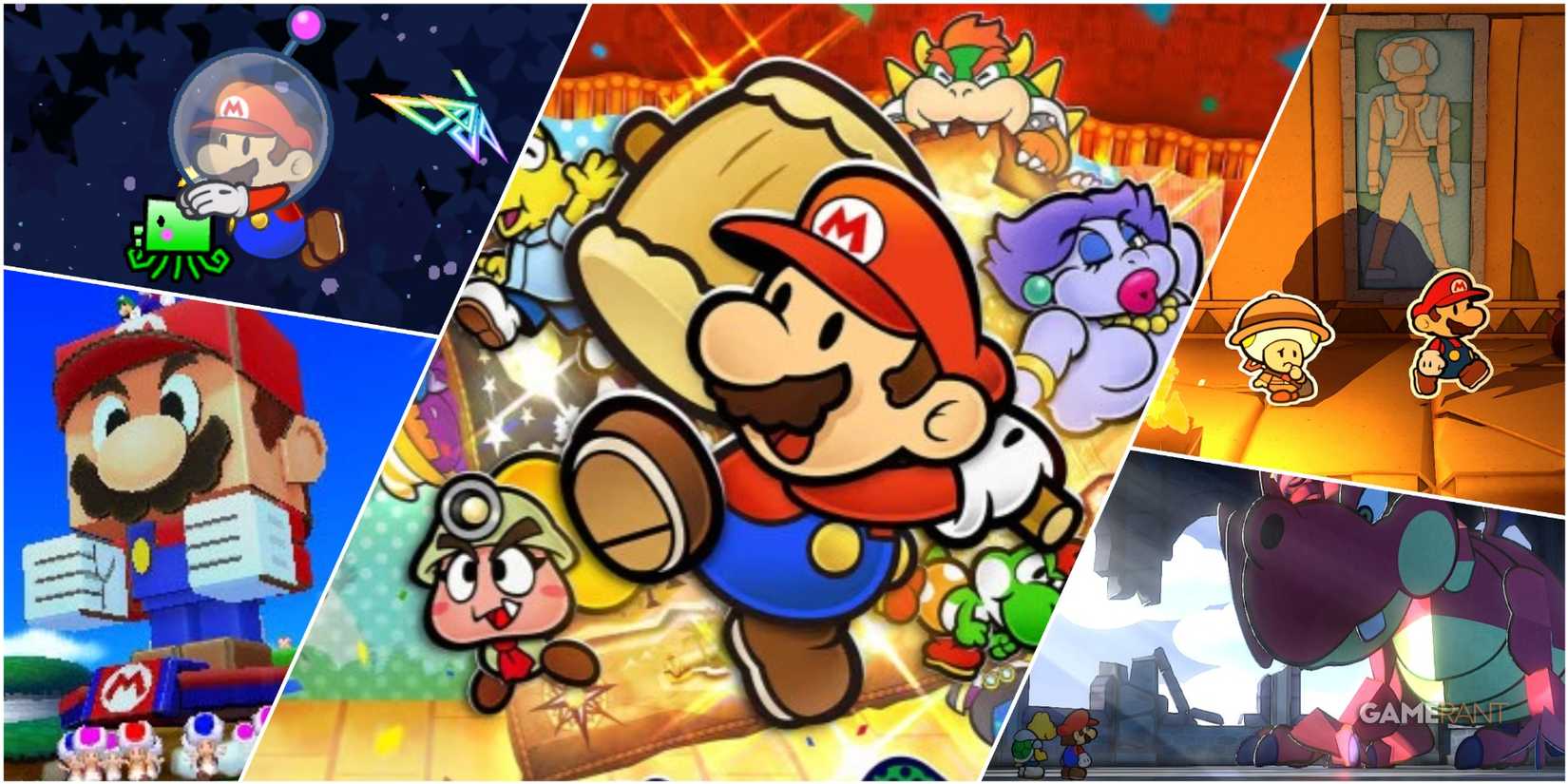 A Collage Of Various Key Art & Key Stills From The Paper Mario Series