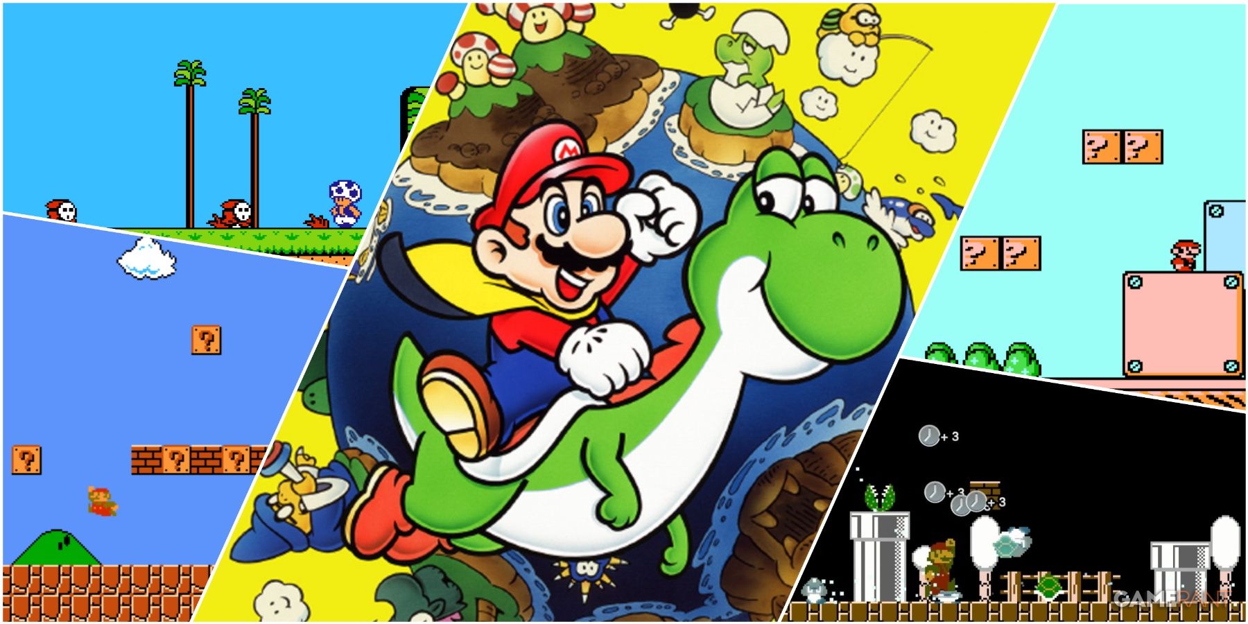 A Collage Of Various Key Art & Key Stills From The Super Mario Bros. Series