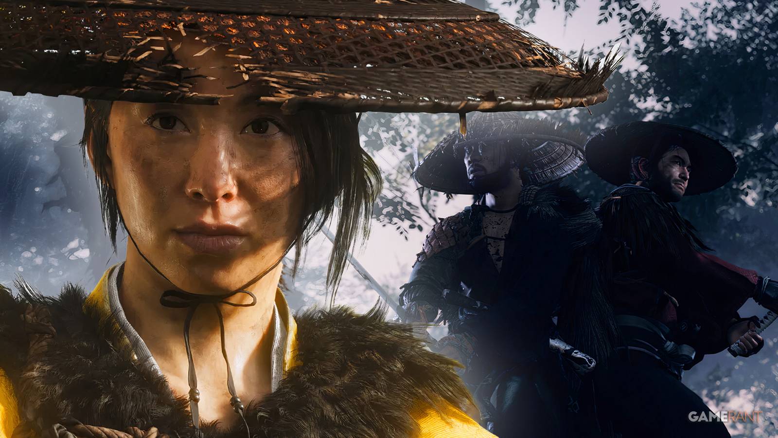 Atsu Ghost of Yotei with Ghost of Tsushima in the background