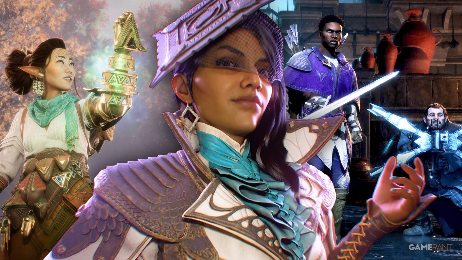 Bellara, Neve, and Varric with Rook from Dragon Age: The Veilguard