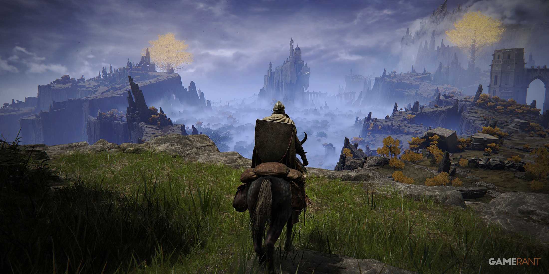 Elden Ring Tarnished riding on Torrent at Liurnia of the Lakes gameplay screenshot